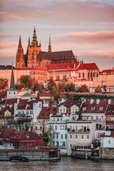 Fototapeta premium The View on Prague gothic Castle from Charles bridge at Sunrise, Czech Republic