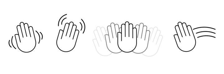 hello goodbye waving hand vector. hi bye hey gesture outline. farewell palm movement sign. raised moving shake. stock illustration on white background