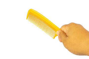 Hand holding hair brush isolated on white background with clipping path