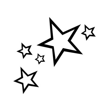 Hand drawn outline image with group of stars. Vector illustration of five stars, isolated on the white background.