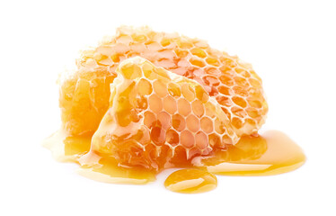 Honeycombs in closeup on white background - obrazy, fototapety, plakaty