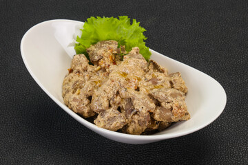 Chicken liver with cream and dry tomatoes