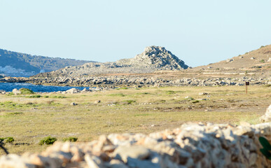 Mediterranean bush landscape in the west part of Favignana, at Cala Pozzo in the west part of this Sicilian Island in the Mediterranean sea