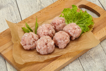 Homemade raw pork minced meatball for cooking