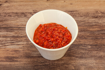 Tomato spicy sauce in the bowl