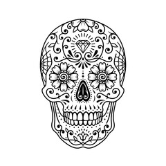 Decorative mexican sugar skull. Stylized painted skull. Day of the Dead. Stencil art.