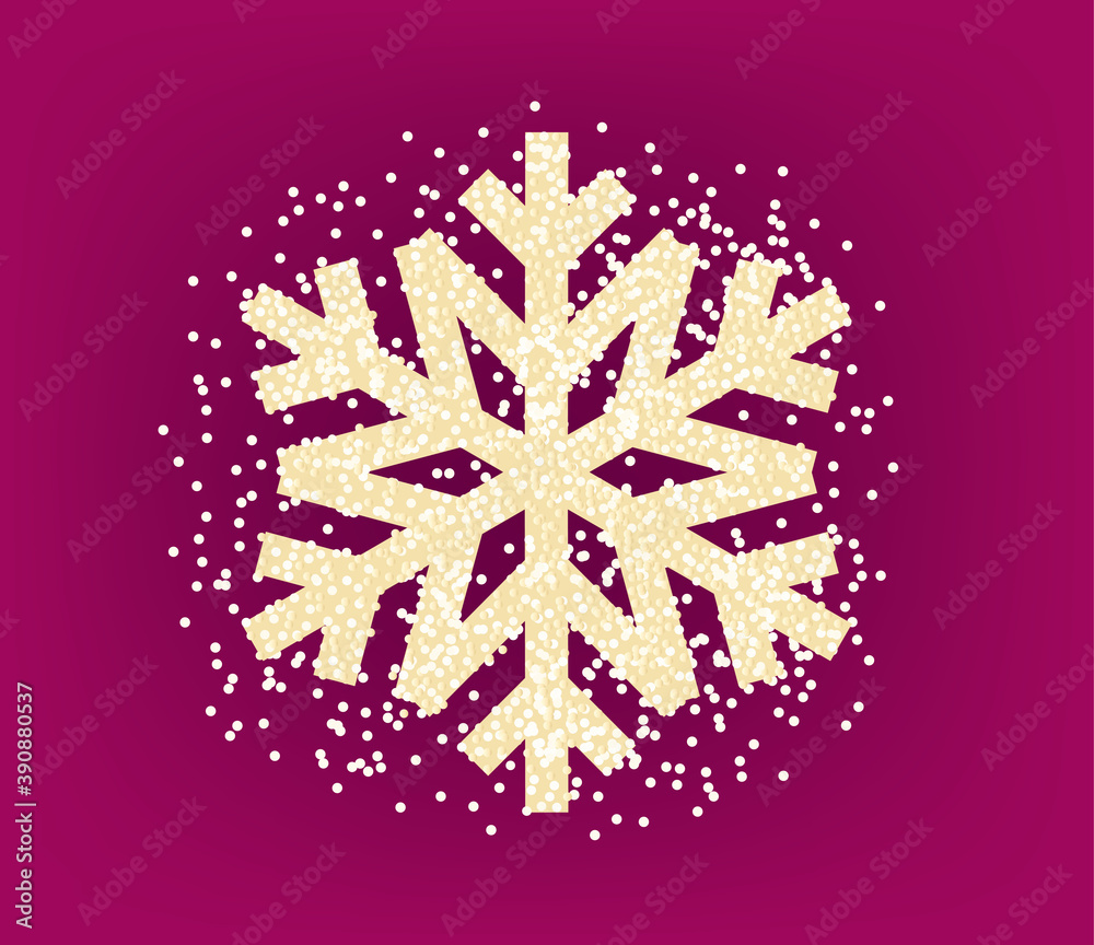 Poster Golden snowflake with confetti on red background