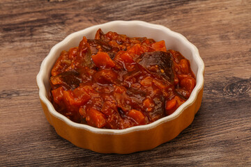 Eggplant saute with tomato and herbs