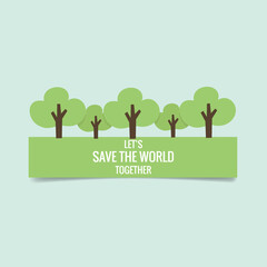 Nature banner. Green Eco Earth with trees, vector illustration