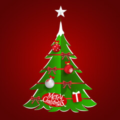 Christmas Greeting Card. Merry Christmas lettering with Christmas tree, vector illustration.