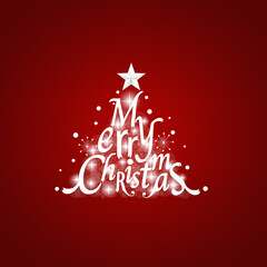Christmas Greeting Card. Merry Christmas lettering with Christmas tree, vector illustration.