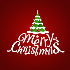 Fototapeta na wymiar Christmas Greeting Card. Merry Christmas lettering with Christmas tree, vector illustration.