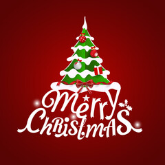 Fototapeta na wymiar Christmas Greeting Card. Merry Christmas lettering with Christmas tree, vector illustration.