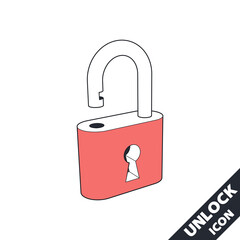 Opened lock icon. 3D vector illustration in flat style isolated on white background.