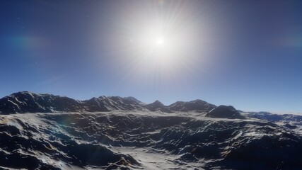 science fiction landscape, view from a beautiful planet, beautiful space background, alien planet landscape 3d render