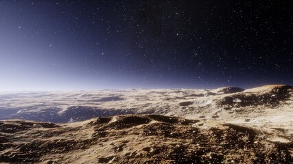 Fototapeta na wymiar science fiction landscape, view from a beautiful planet, beautiful space background, alien planet landscape 3d render