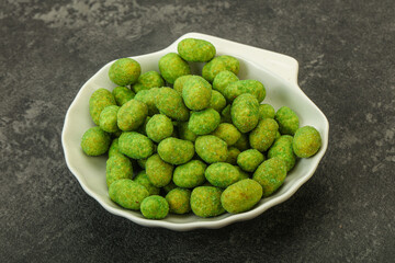 Spicy wasabi peanuts in the bowl