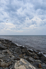 stone beach with sea view