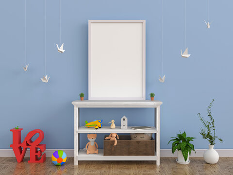 kid corner with blank frame, 3d rendering