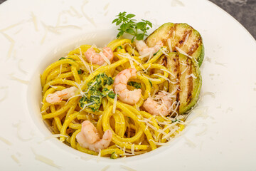 Pasta with prawn and zucchini