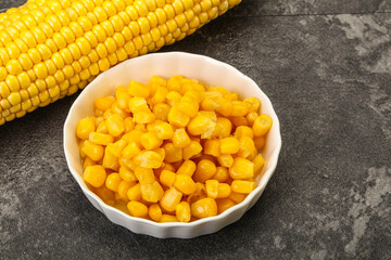Sweet yellow corn in the bowl