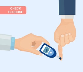 Check glucose by glucometer. Blood test. Vector flat design