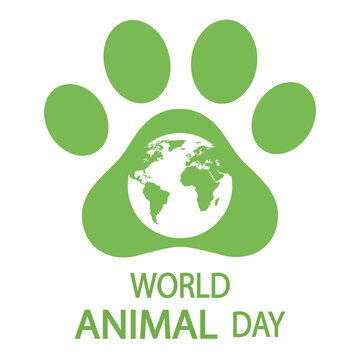 World Animal Day Poster, October 4 with green Planet Earth with paw icon, environment symbol.