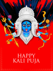 illustration of Goddess Kali Maa on Diwali Kali Pooja background of India festival - obrazy, fototapety, plakaty