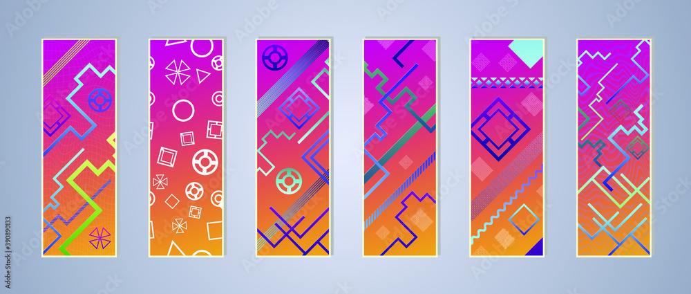 Poster set of modern abstract backgrounds with gradient linear waves. simply geometric template for design