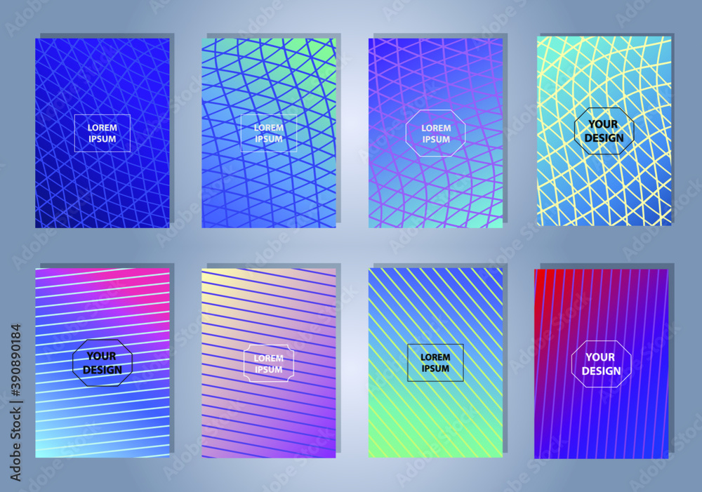 Poster set of modern abstract backgrounds with gradient linear waves. simply geometric template for design