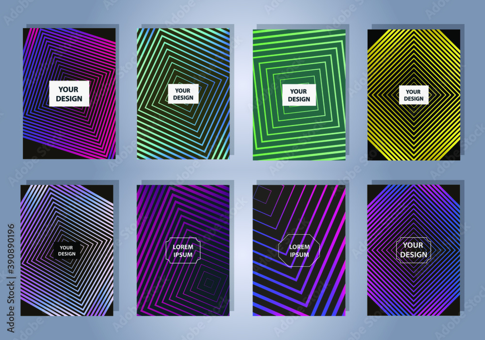 Poster set of modern abstract backgrounds with gradient linear waves. simply geometric template for design
