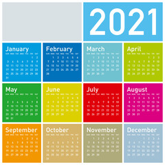 Colorful Calendar for Year 2021, in vector format.