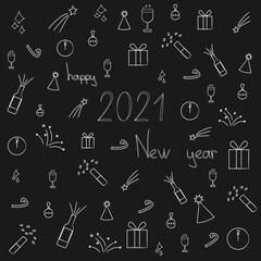 2021 new year. Icons, minimal . Flat illustration. Vector.