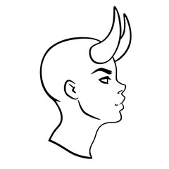 face of a demon girl with horns in profile