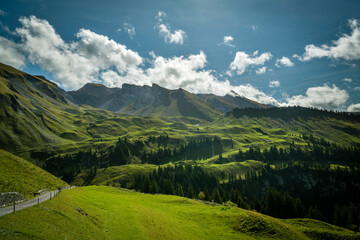 View on high mountain peaks in Swiss Alps as seen from Klewenalp