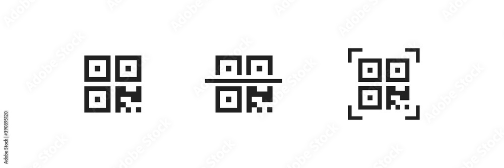 Fototapete Qr code icon. Qrcode scan symbol. Mobile scanner, line web sign in vector flat