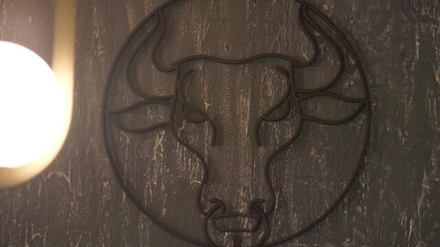 image of a bull on the wall of an entertainment venue