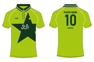 Sports t shirt Jersey design concept for cricket Illustrator Vector template. Translation on jersey text "Pakistan" in urdu