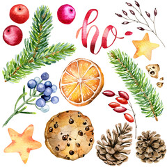 Watercolor Christmas Sweets Illustrations, isolated on white