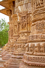 Carvings on the pillars at Modhara Sun Temple in Gujarat in India