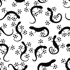 Lizard gecko climbing balck silhouette abstract seamless  pattern vector illustration. Endless reptile texture. Sample background for web, covers, banners, decoration.