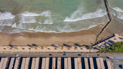Parking on the beach Port Saplaya Valencia Spain top view