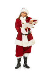 Santa Girl Reads Naughty And Nice List With Upset Look