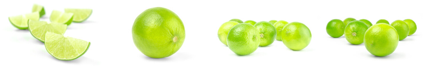 Group of limes isolated on a white background with clipping path