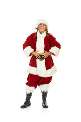Santa Girl Laughs With Hands On Belly,