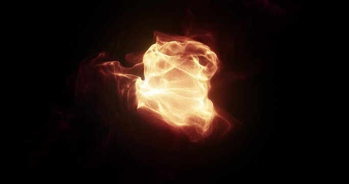 Orange red smoke and flames dancing on black background. fluid motion of smoke swirling in the dark. 3D render, 4K loop