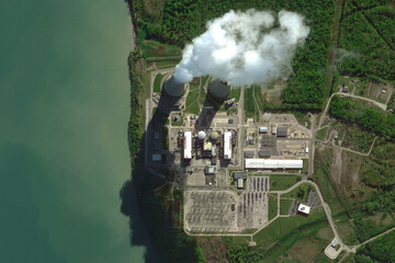 Nuclear Power Plant, looking down aerial view from above, bird's eye view Perry Nuclear Power...
