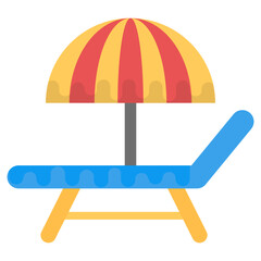 
A deck chair with beach umbrella flat vector icon design
