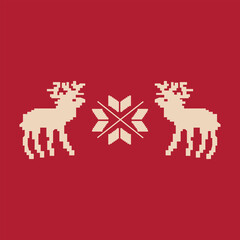 Christmas reindeer pixel art isolated on red background