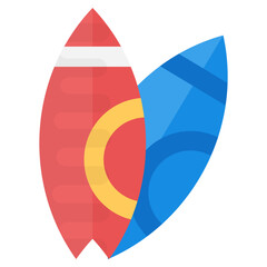 
Two surfboards symbolizing summertime, flat vector icon

